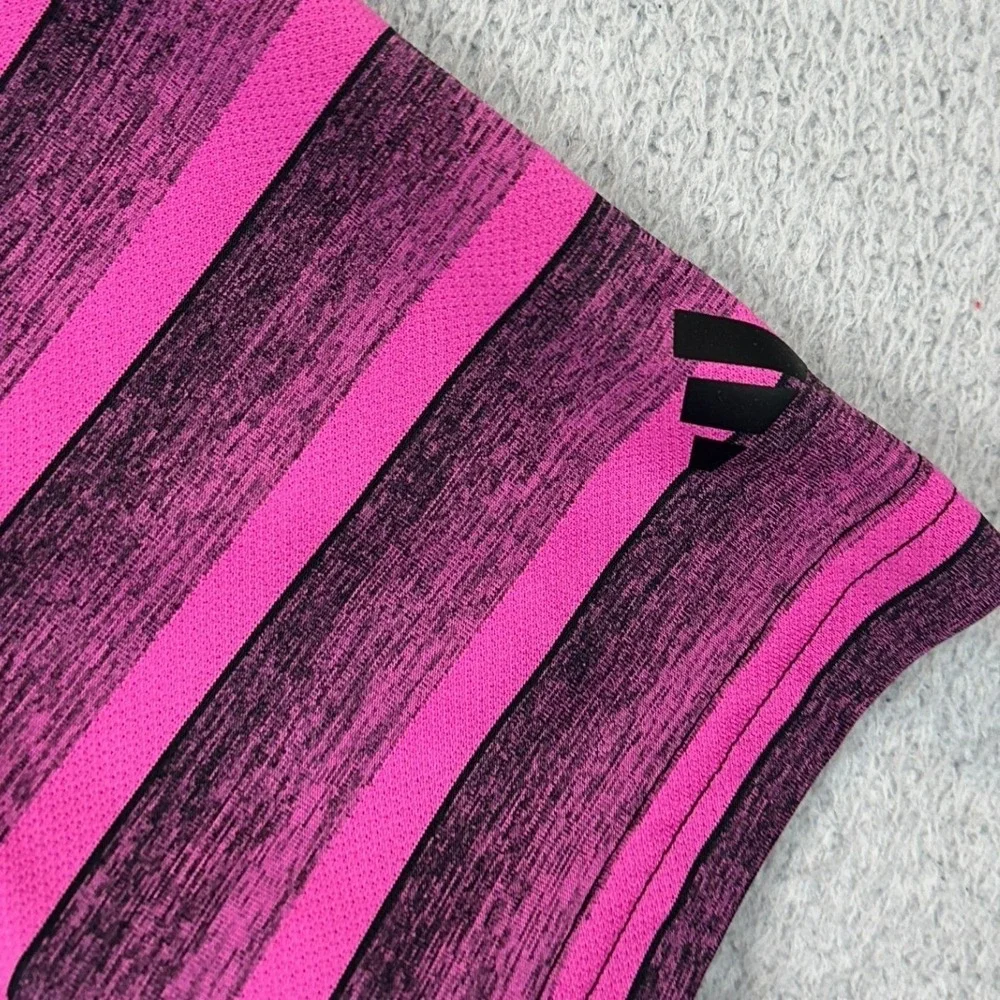 Adidas Polo Shirt Mens Large Pink Black Striped Golf Rugby Athletic Short Sleeve